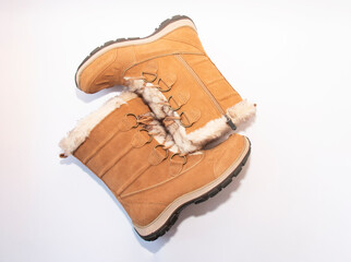 Beige suede winter women's fur boots, top view