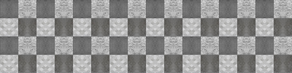 Grunge seamless gray grey anthracite dark vintage worn retro geometric square mosaic motif cement concrete tiles texture background banner panorama