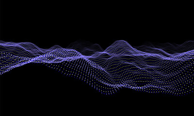 Blue particles wave background. Abstract dynamic mesh. Big data technology. Vector grid illustration.