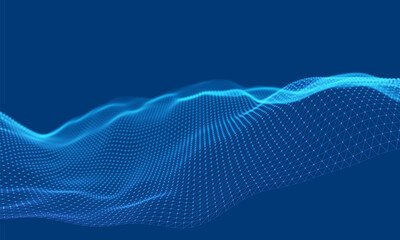 Fototapeta premium Blue particles wave background. Abstract dynamic mesh. Big data technology. Vector grid illustration.