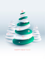 Stylized Christmas tree in forest. Geometric new year card design