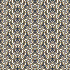 Abstract seamless pattern. Modern stylish texture. Striped linear geometric tiles with triple weaving elements and filled shapes. Vector color background.