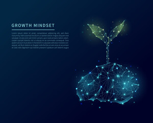 Growth Mindset Concept. Abstract low poly plant with brain. Vector illustration.