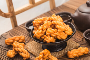 fried dough twist on tea table