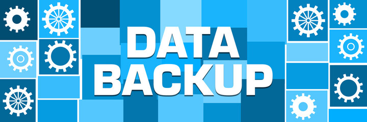 Data Backup Blue Grid Horizontal Gears Both Sides Text 