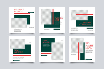 6 Editable square banner layout template. modern promotion square web banner for social media