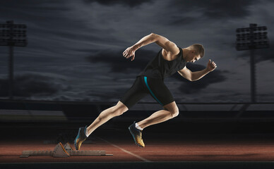 Sprinter leaving starting blocks