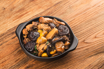 Chinese cuisine: Stir-fried chicken with chestnut and mushroom