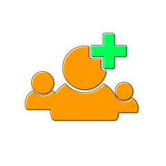 Add group icon, flat design template, users with plus symbol, vector illustration