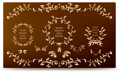 フレーム素材、豪華でエレガントなリーフフレーム　グラデーションの背景つき