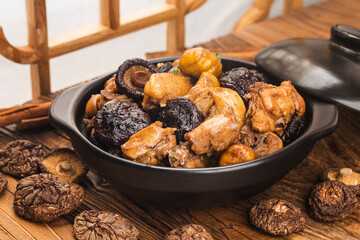 Chinese cuisine: Stir-fried chicken with chestnut and mushroom