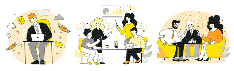 Modern cartoon character office workers set. Flat cartoon people discussion