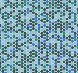 Seamless vector pattern of blue random honeycomb mosaic. Geometric design. Blue hexagon tiles background. Print for web backgrounds, wrapping, decor,etc. Follow other mosaic patterns in my collection.