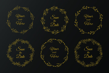 Set of hand drawn decorative floral wreaths. Vector circular wreaths and leaves compositions. Vintage doodle floral wreath frame.