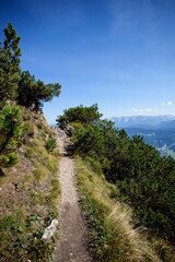 Fototapeta na wymiar Hiking path on Kramerspitz mountain in Bavarian Alps, Germany
