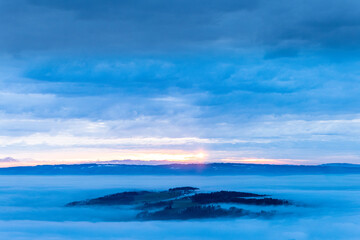 Fototapeta na wymiar cloudy sun and fog