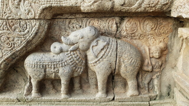 Bull and Elephant Art World Heritage Site UNESCO Airavatesvara Temple Tamilnadu INDIA