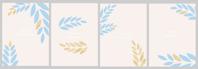 Set of vector abstract universal background in minimal style with copy space for text and with gold foil.