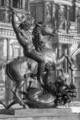 BERLIN, GERMANY, FEBRUARY - 13, 2017: The detail of bronze sculpture Lowenkampfer by Albert Wolff...