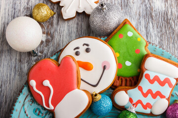Gingerbreads with different decorations from confectionery mastic