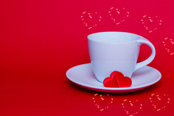 Valentines day concept made of coffee cup and red paper hearts