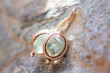 pair of sterling silver mineral stone earrings on natural background