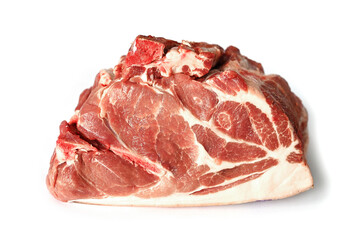 Fresh raw meat isolated on white. Large piece of pork for cooking steak and barbecue