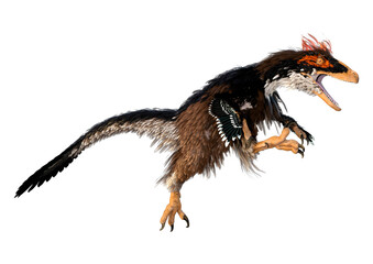 3D Rendering Dinosaur Deinonychus on White
