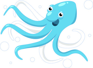 Fototapeta na wymiar cute blue white octopus cartoon with bubbles