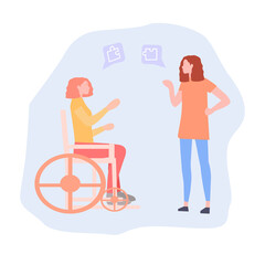 A person with disabilities communicates with another person, vector chart