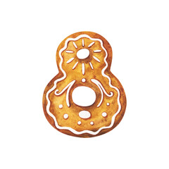 Number 8 in the form of a Christmas gingerbread on a white background. Suitable for holiday and new year's inscriptions with dates that have the number eight