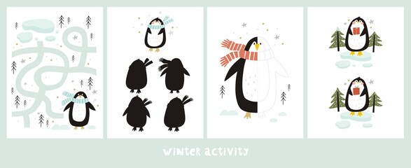 Fototapeta na wymiar Happy cartoon penguin. Character christmas penguin