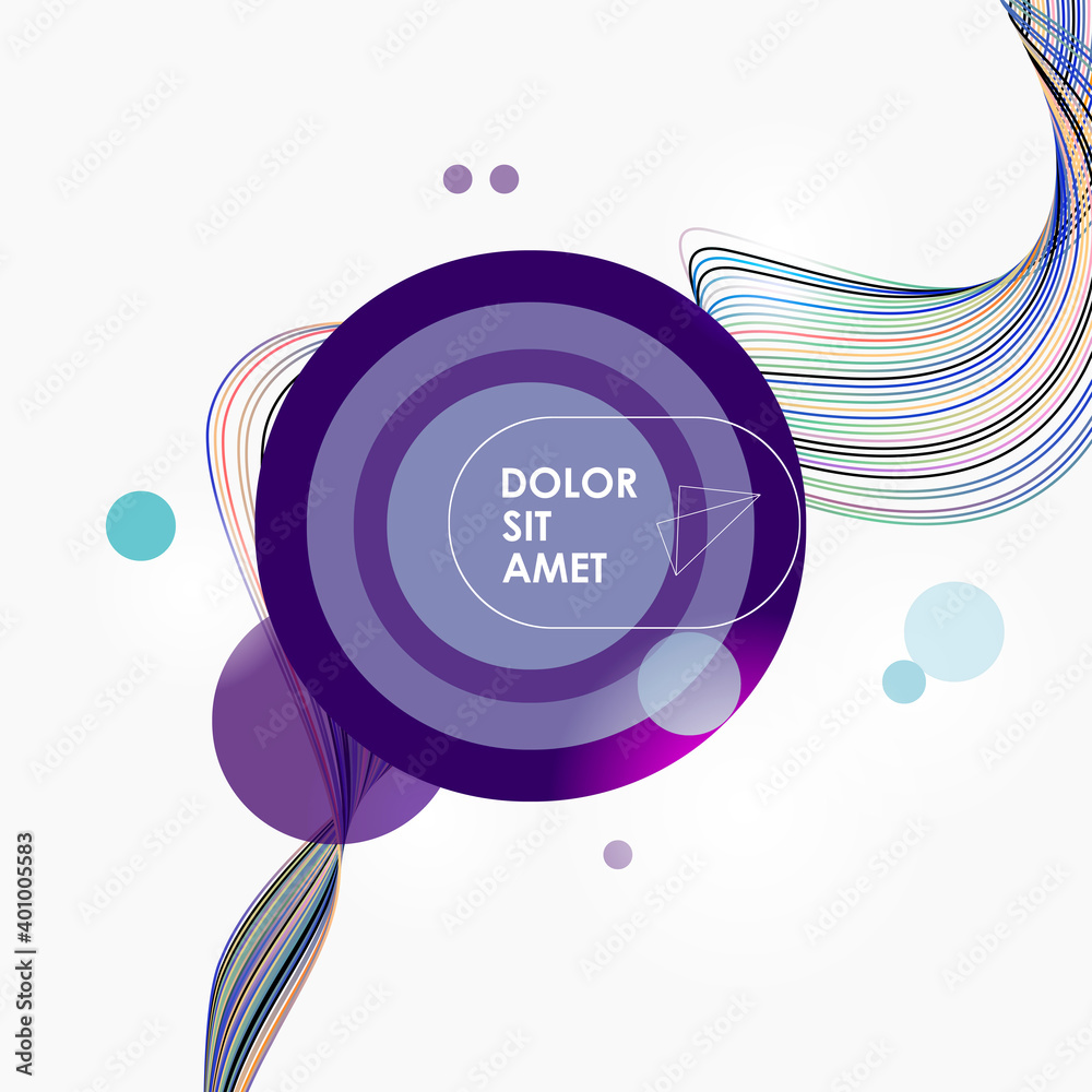 Poster Pattern with colorful smooth lines and circles on white background for decorative design. Dynamic movement. Light background. Vector abstract graphic design