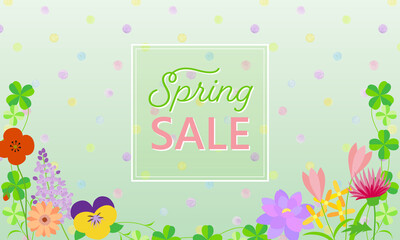 Sale and fair banner templates. Spring background material with vector illustrations of many flowers and leaves