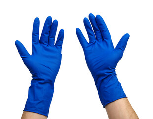 Doctor holding medical face mask in hands in blue gloves.