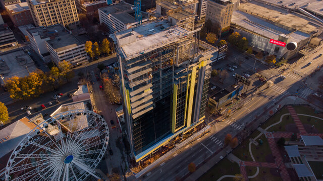 Aerial construction inspection photo Margaritaville Hotel Atlanta Centennial Olympic Park