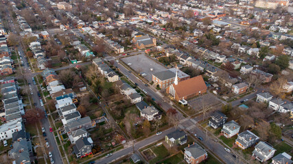 Aerial photo residential homes and church Richmond VA USA