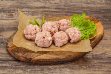 Homemade raw pork minced meatball for cooking