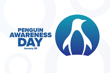 Penguin Awareness Day. January 20. Holiday concept. Template for background, banner, card, poster with text inscription. Vector EPS10 illustration. © bulgn