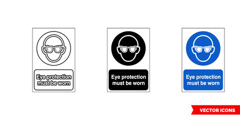 Mandatory signs eye protection must be worn icon of 3 types color, black and white, outline. Isolated vector sign symbol.