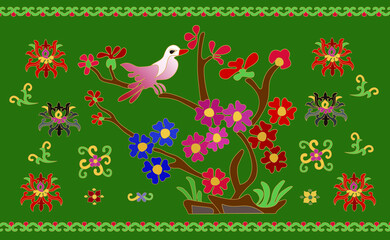 Chinese style flower and bird pattern vector illustration