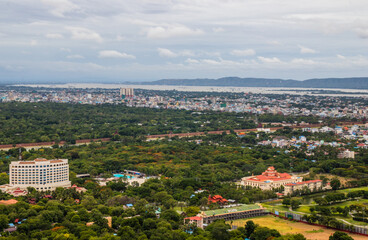 Fototapeta na wymiar Mandalay Myanmar Burma Southeast Asia view to the landscape and cityscape from Mandalay Hill