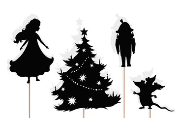 Nutcracker Christmas storytelling, isolated shadow puppets.