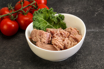 Canned tuna fillet in the bowl