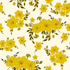 Papier peint Jaune Motif floral sans soudure jaune sur fond clair, tissu, papier peint
