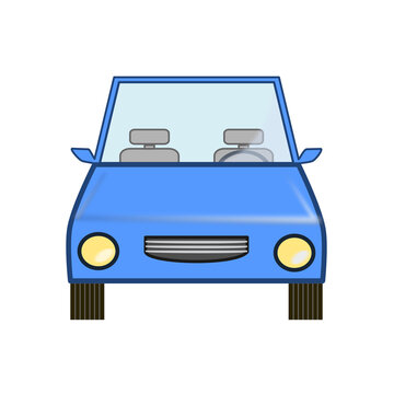 The cartoon blue retro car from front view