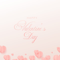 Happy Valentine s Day card with paper pink hearts. Vector