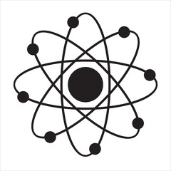 Vector science model of Atom. Around the atom, gamma waves, protons, neutrons and electrons. 
Vector icon of atom molecule on isolated background.
