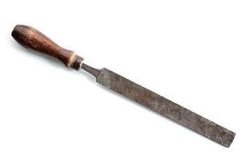 Set of tools over a wood panel. Collection of vintage tools.