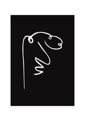 Vector illustration with a profile of a man on black background. Male portrait in one line drawing style. Modern abstract poster